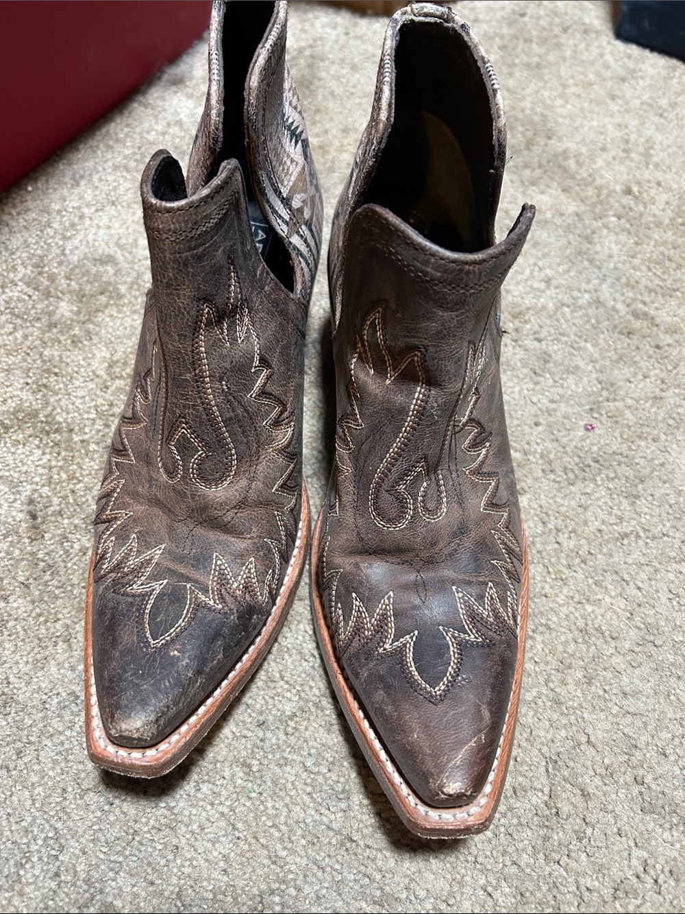 Ariat Dark Brown Leather Western Ankle Boots